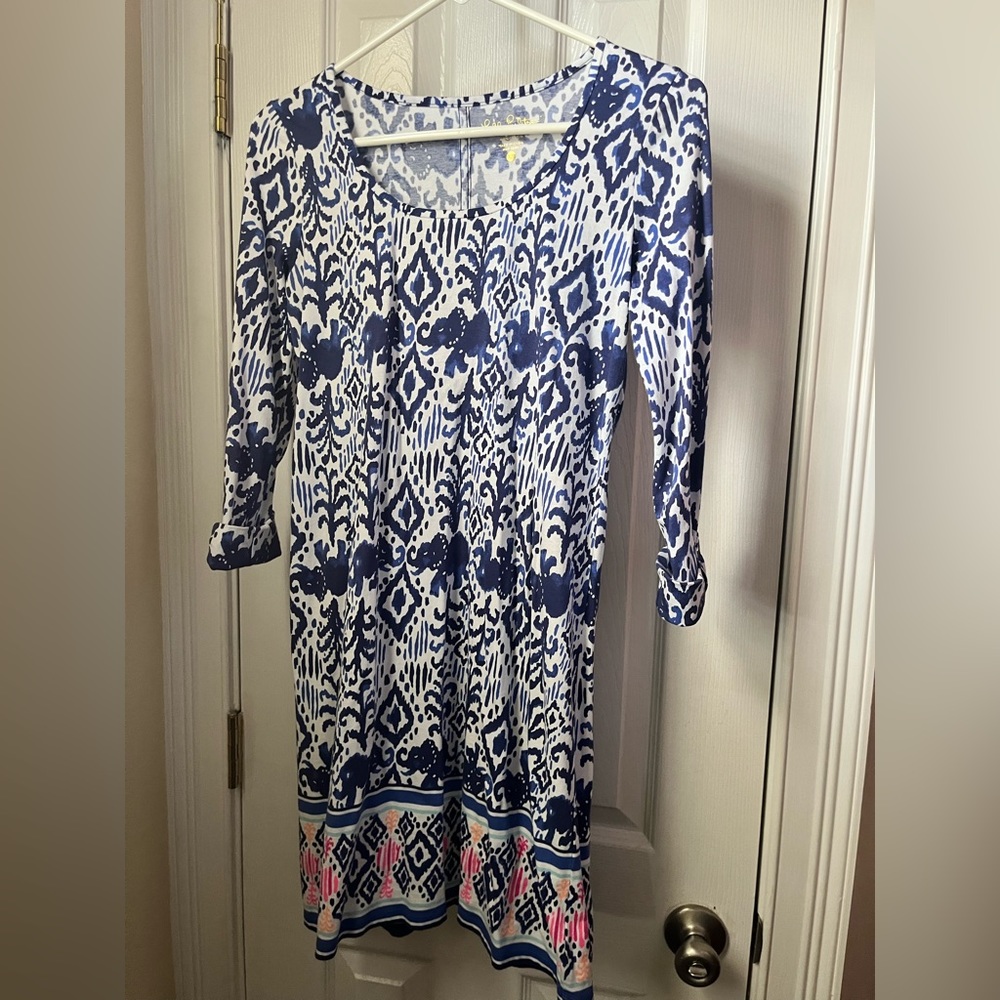 EUC XS Lilly Pulitzer Ocean Ridge Dress in Navy Tons of Fun Elephant Dress
